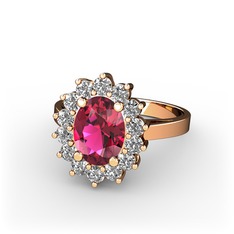 Eda Yüzük - Rodolit garnet ve beyaz zirkon 14 ayar rose altın yüzük #nh0xyx