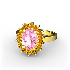Pembe kuvars ve sitrin 925 ayar altın kaplama gümüş yüzük