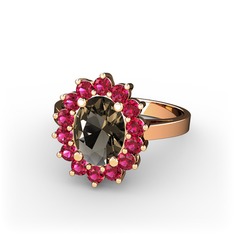 Eda Yüzük - Dumanlı kuvars ve rodolit garnet 8 ayar rose altın yüzük #o4ld4z