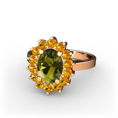Eda Yüzük - Peridot ve sitrin 18 ayar rose altın yüzük #o5vplg