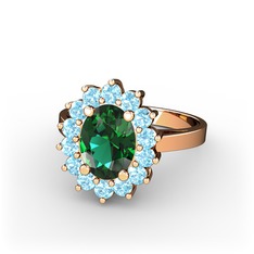 Eda Yüzük - Yeşil kuvars ve akuamarin 925 ayar rose altın kaplama gümüş yüzük #ofhj6s