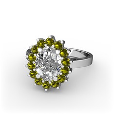 Beyaz zirkon ve peridot 14 ayar beyaz altın yüzük