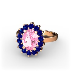 Pembe kuvars ve lab safir 14 ayar rose altın yüzük