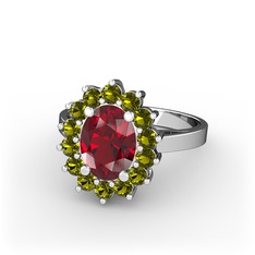 Eda Yüzük - Garnet ve peridot 14 ayar beyaz altın yüzük #ptimm2