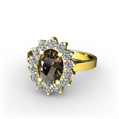 Eda Yüzük - Dumanlı kuvars ve pırlanta 18 ayar altın yüzük (0.504 karat) #q8q04p