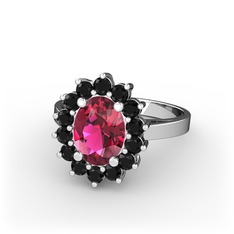 Rodolit garnet ve siyah zirkon 18 ayar beyaz altın yüzük