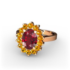 Eda Yüzük - Garnet ve sitrin 925 ayar rose altın kaplama gümüş yüzük #rawgd9