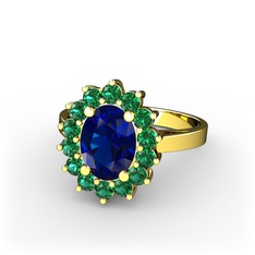 Eda Yüzük - Lab safir ve yeşil kuvars 8 ayar altın yüzük #ruz49t