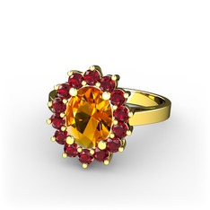 Eda Yüzük - Sitrin ve garnet 925 ayar altın kaplama gümüş yüzük #s8ri8t