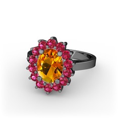 Eda Yüzük - Sitrin ve rodolit garnet 925 ayar siyah rodyum kaplama gümüş yüzük #si0z7o