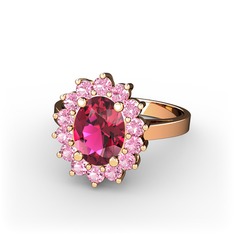 Eda Yüzük - Rodolit garnet ve pembe kuvars 14 ayar rose altın yüzük #sm18c2