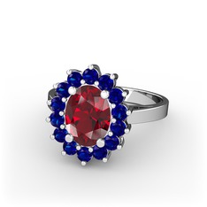 Eda Yüzük - Garnet ve lab safir 8 ayar beyaz altın yüzük #th67kr