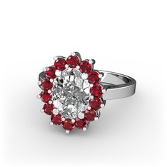 Eda Yüzük - Swarovski ve garnet 14 ayar beyaz altın yüzük #tjrdld