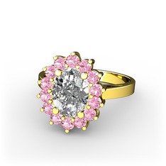 Swarovski ve pembe kuvars 18 ayar altın yüzük