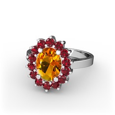 Eda Yüzük - Sitrin ve garnet 8 ayar beyaz altın yüzük #u3ndx2