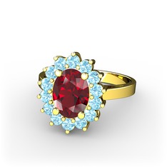 Garnet ve akuamarin 8 ayar altın yüzük