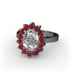 Eda Yüzük - Swarovski ve garnet 925 ayar siyah rodyum kaplama gümüş yüzük #ujian