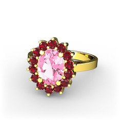 Pembe kuvars ve garnet 18 ayar altın yüzük