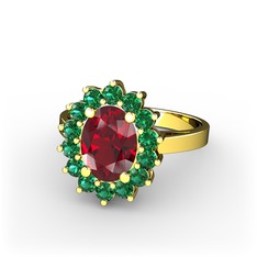 Garnet ve yeşil kuvars 18 ayar altın yüzük