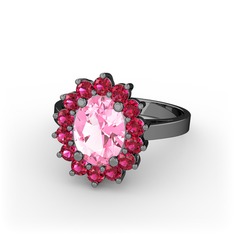 Eda Yüzük - Pembe kuvars ve rodolit garnet 925 ayar siyah rodyum kaplama gümüş yüzük #xplt3