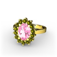 Pembe kuvars ve peridot 18 ayar altın yüzük