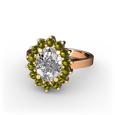 Swarovski ve peridot 14 ayar rose altın yüzük