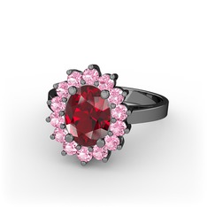 Eda Yüzük - Garnet ve pembe kuvars 925 ayar siyah rodyum kaplama gümüş yüzük #z9sxvy