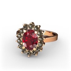 Eda Yüzük - Garnet ve dumanlı kuvars 8 ayar rose altın yüzük #znu5wd