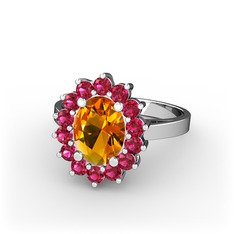 Eda Yüzük - Sitrin ve rodolit garnet 8 ayar beyaz altın yüzük #zt5vsz