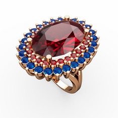 Garnet ve lab safir 18 ayar rose altın yüzük