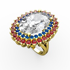 Beyaz zirkon, lab safir ve garnet 925 ayar altın kaplama gümüş yüzük