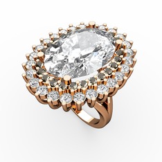 Neşe Yüzük - Swarovski, dumanlı kuvars ve pırlanta 8 ayar rose altın yüzük (1.56 karat) #10ag5o5