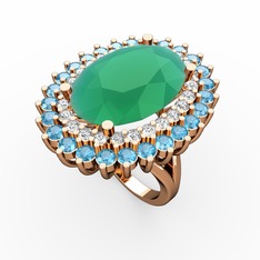 Neşe Yüzük - Kök zümrüt, pırlanta ve akuamarin 8 ayar rose altın yüzük (0.936 karat) #10ek3ts
