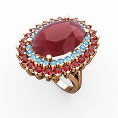Neşe Yüzük - Kök yakut, akuamarin ve garnet 925 ayar rose altın kaplama gümüş yüzük #10ho4kg