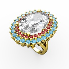 Beyaz zirkon, garnet ve akuamarin 925 ayar altın kaplama gümüş yüzük