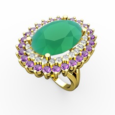 Neşe Yüzük - Kök zümrüt, pırlanta ve ametist 14 ayar altın yüzük (0.936 karat) #113n8zy