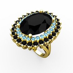 Neşe Yüzük - Siyah zirkon ve akuamarin 925 ayar altın kaplama gümüş yüzük #11pdaod