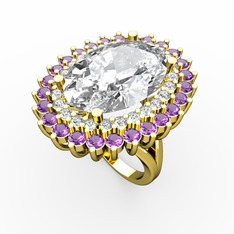 Swarovski ve ametist 8 ayar altın yüzük
