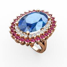 Neşe Yüzük - Akuamarin, swarovski ve rodolit garnet 18 ayar rose altın yüzük #120qflm
