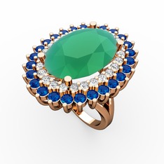 Kök zümrüt, swarovski ve lab safir 18 ayar rose altın yüzük