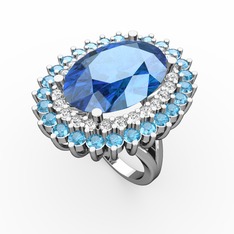 Neşe Yüzük - Akuamarin ve pırlanta 14 ayar beyaz altın yüzük (0.936 karat) #126p4wb