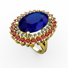 Lab safir, dumanlı kuvars ve garnet 14 ayar altın yüzük