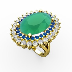 Kök zümrüt, lab safir ve swarovski 14 ayar altın yüzük