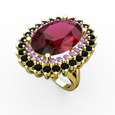 Rodolit garnet, ametist ve siyah zirkon 8 ayar altın yüzük