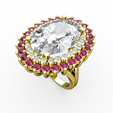 Beyaz zirkon ve rodolit garnet 18 ayar altın yüzük