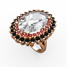 Beyaz zirkon, garnet ve siyah zirkon 14 ayar rose altın yüzük