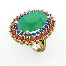 Kök zümrüt, lab safir ve garnet 14 ayar altın yüzük