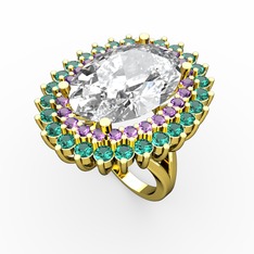 Swarovski, ametist ve yeşil kuvars 925 ayar altın kaplama gümüş yüzük