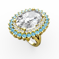 Swarovski ve akuamarin 18 ayar altın yüzük