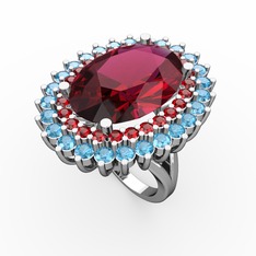 Neşe Yüzük - Rodolit garnet, garnet ve akuamarin 925 ayar gümüş yüzük #13iri1t